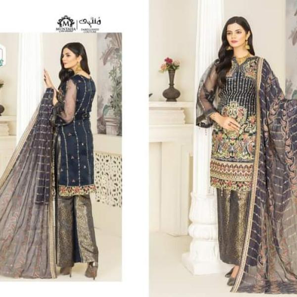 Senorita Stitched Organza Blue