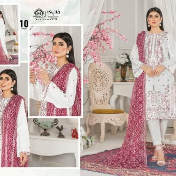 Momina's Stitched Cotton Jacquard white